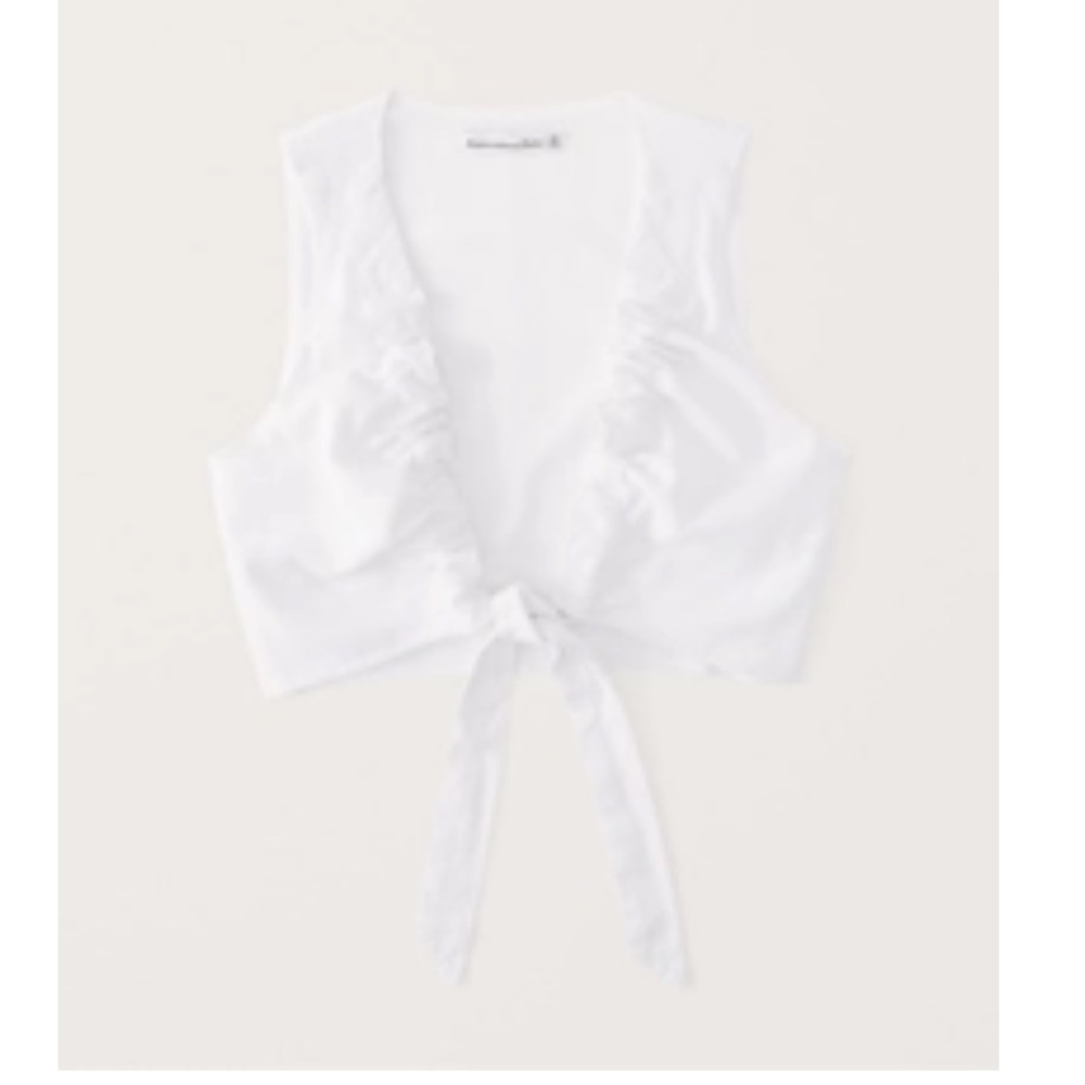 Abercrombie Cropped Tie-Front Linen-Blend Top in White